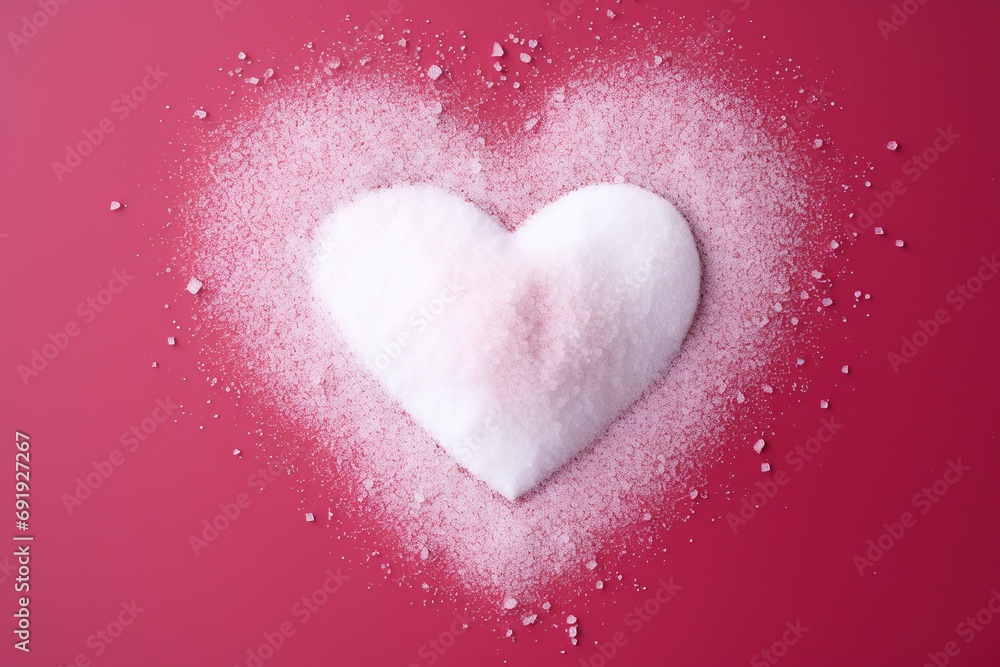 Powdered sugar in shape of heart. Valentines day