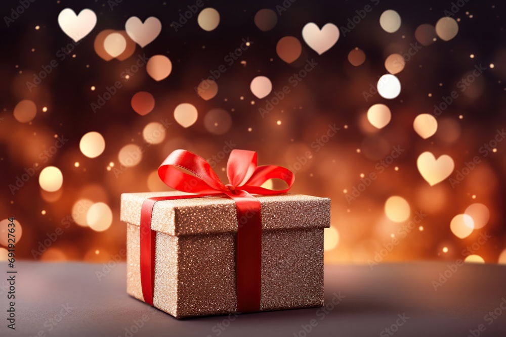Gift box with hearts on blurred background. Valentines day Gift box with hearts on blurred background. Valentines day
