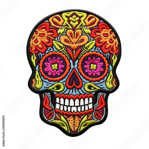skull embroidered patch isolated on transparent background Remove png, Clipping Path, pen tool