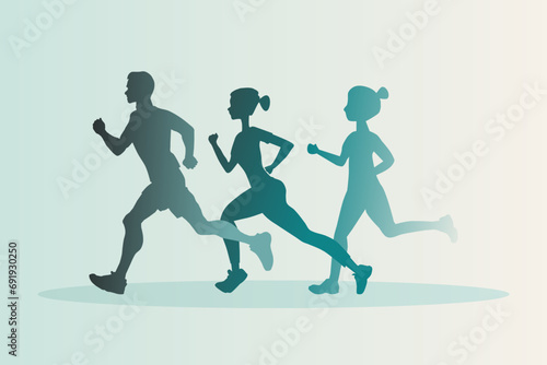 Group of marathon runners. Running men and women. Sport vector illustration.