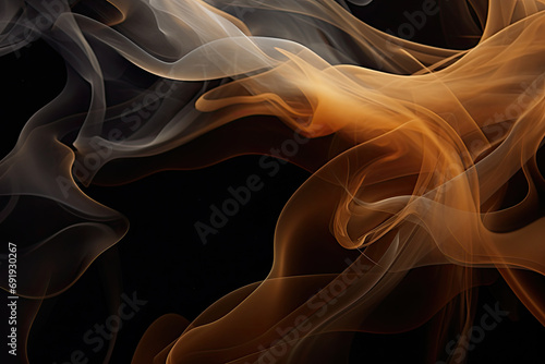 Abstract beautiful patterns of swirling orange smoke on the dark background with copy space