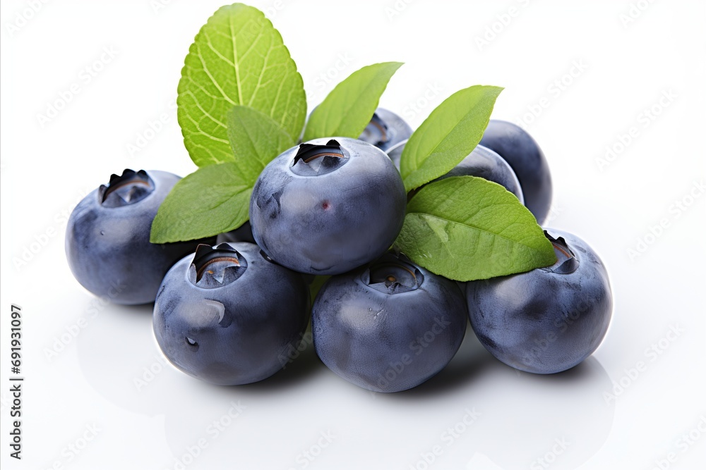 Luscious and flavorful ripe blueberries meticulously arranged on a pure white background Luscious and flavorful ripe blueberries meticulously arranged on a pure white background