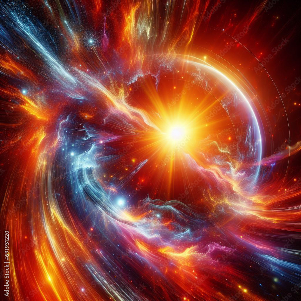 Fototapeta premium The intensity of a solar flare through abstract imagery, using vibrant colors and dynamic shapes to convey the energy and power of the sun