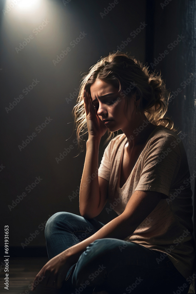 battered woman in an empty room depressed and sad about the domestic violence she suffered battered woman in an empty room depressed and sad about the domestic violence she suffered