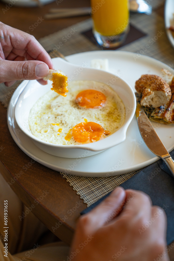 Traditional delicious Turkish breakfast, food concept photo.