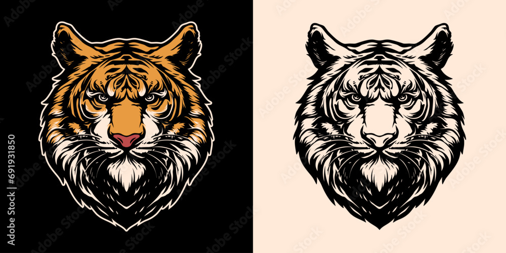 Isolated Vector of angry tiger head design. T-shirt graphic