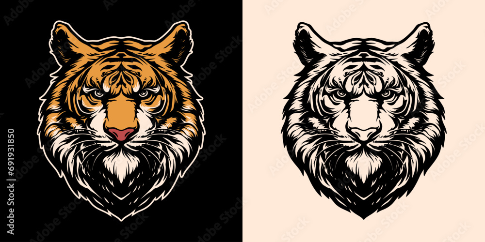 Isolated Vector of angry tiger head design. T-shirt graphic Isolated Vector of angry tiger head design. T-shirt graphic
