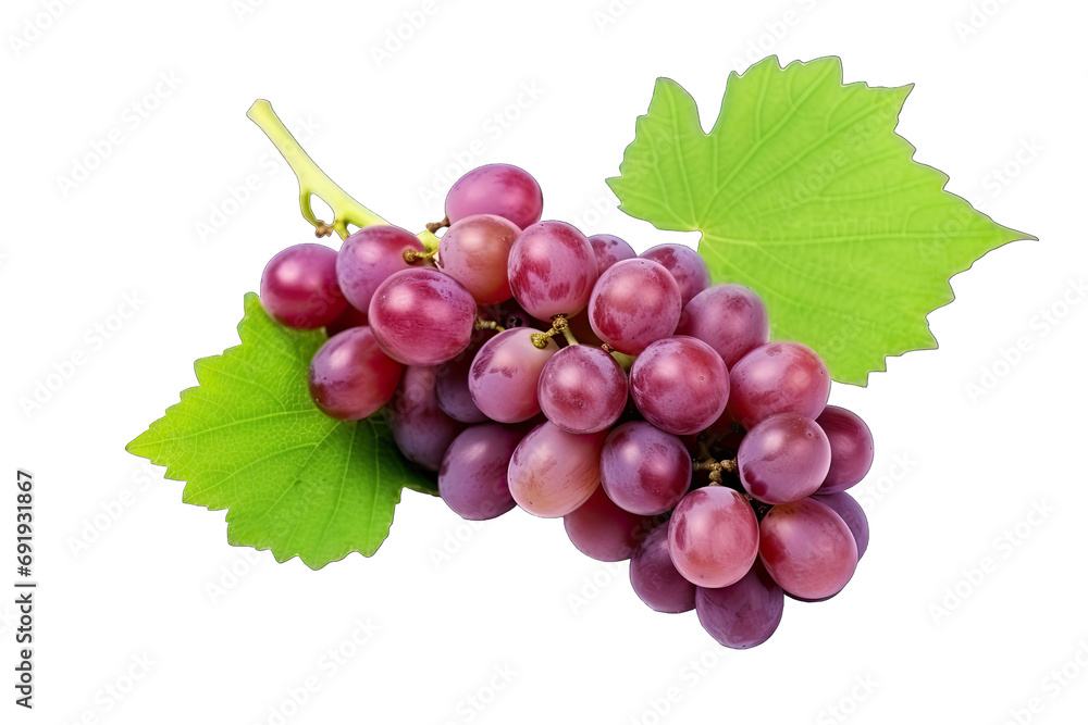 Obraz premium Beautiful Fresh Grape With Green Leaf On Transparent Background