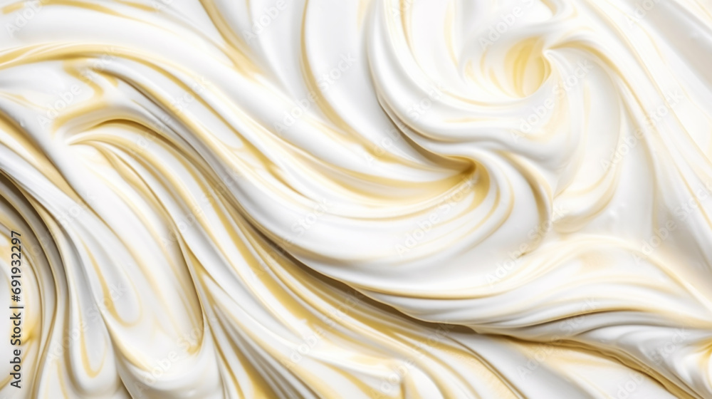 Close-up of vanilla ice cream texture. Top view of frozen white-yellow gelato surface. Food background. Generative AI Close-up of vanilla ice cream texture. Top view of frozen white-yellow gelato surface. Food background. Generative AI