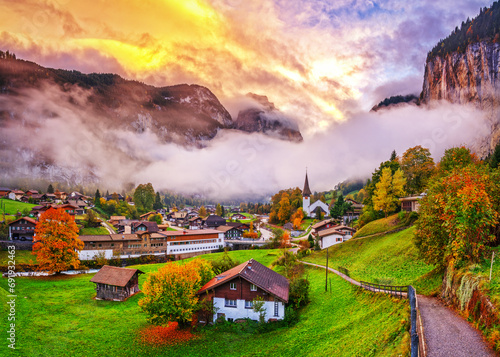 Lauterbrunnen, Switzerland in Autumn Season photo
