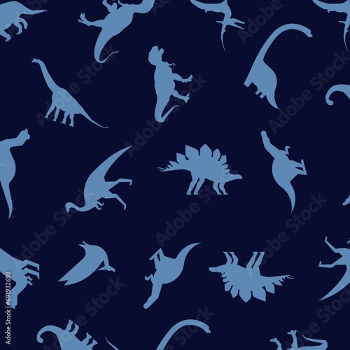 seamless pattern with blue dinosaurs 