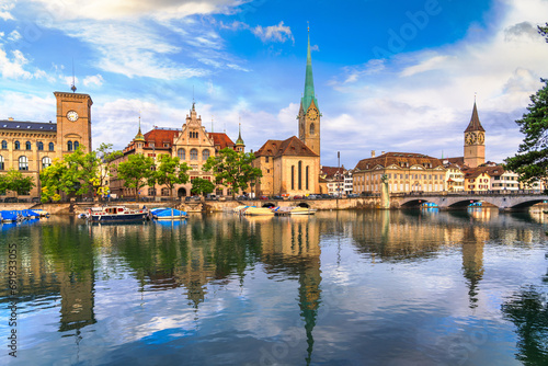 Zurich  Switzerland historic cityscape on the Limmat River