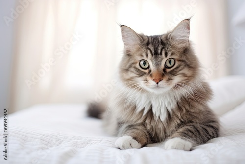 Adorable domestic bliss. Collection of cute kittens showcasing playful and sleepy antics. Beautiful feline companions with soft fur and whiskered faces capture essence of pet serenity © Wuttichai
