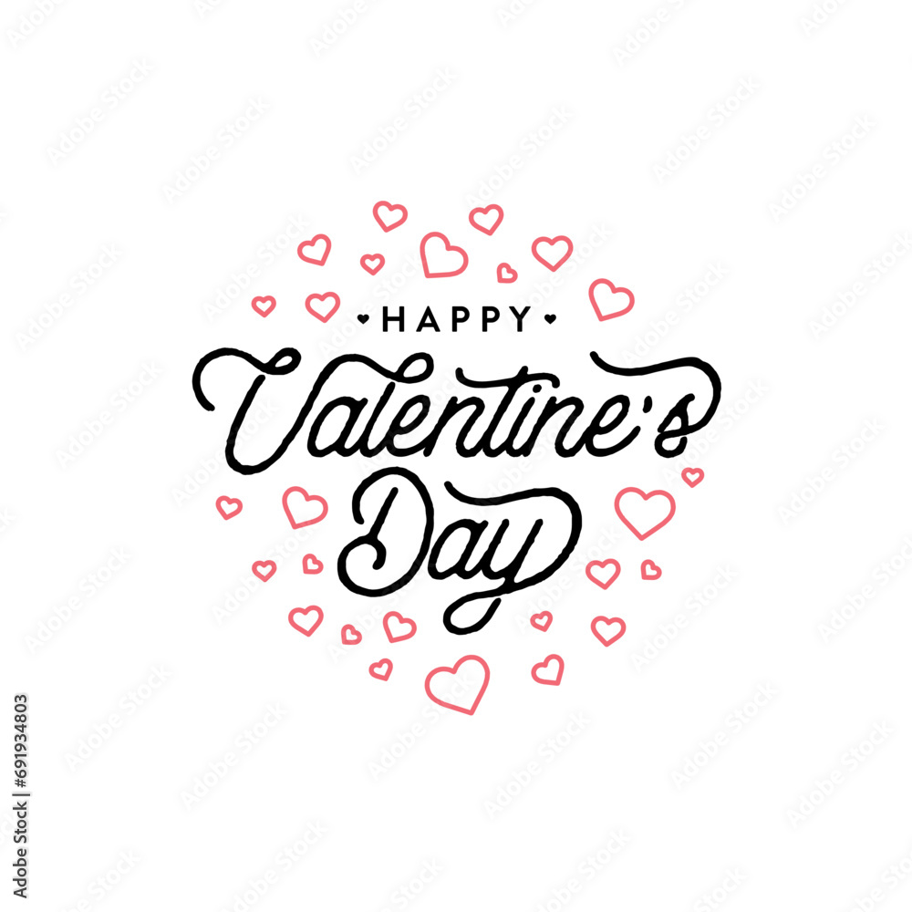 Happy Valentines Day Outline Heart White Vector Illustration