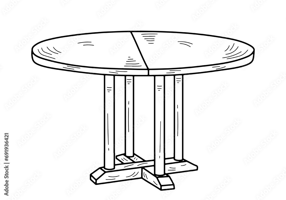 Sketch of a four post extendable table. Desk, diet table, desktop, kitchen table. Piece of furniture Sketch of a four post extendable table. Desk, diet table, desktop, kitchen table. Piece of furniture