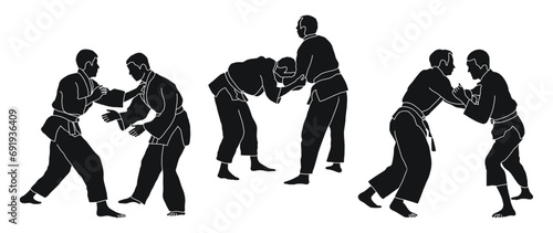 Line sketch judoist, judoka, athlete duel, fight, judo, sport figure