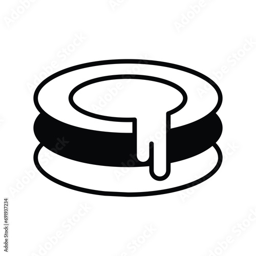 Pancake with caramel cream topping, freshly made pancake stack with butter and syrup