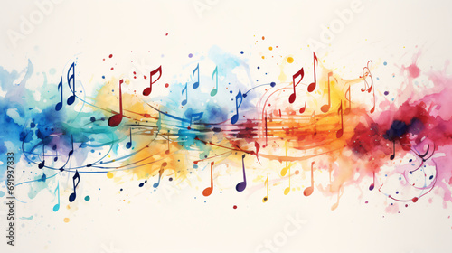 Abstract musical long narrow background with notes