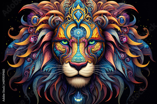 3D DMT Artwork of a Lion Head with Geodesic Patterns