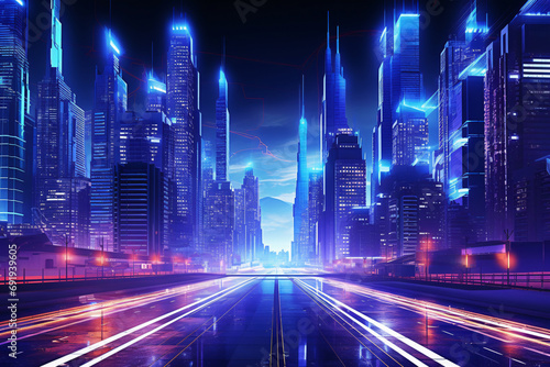 Neon Lights Illuminate Futuristic City