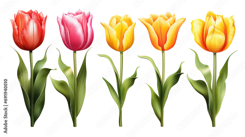 set of colorful tulips, isolated on transparent set of colorful tulips, isolated on transparent