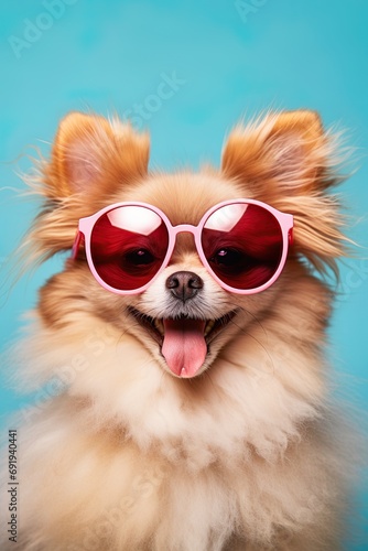 Cute dog wearing sunglasses. Generative Ai © ArtmediaworX