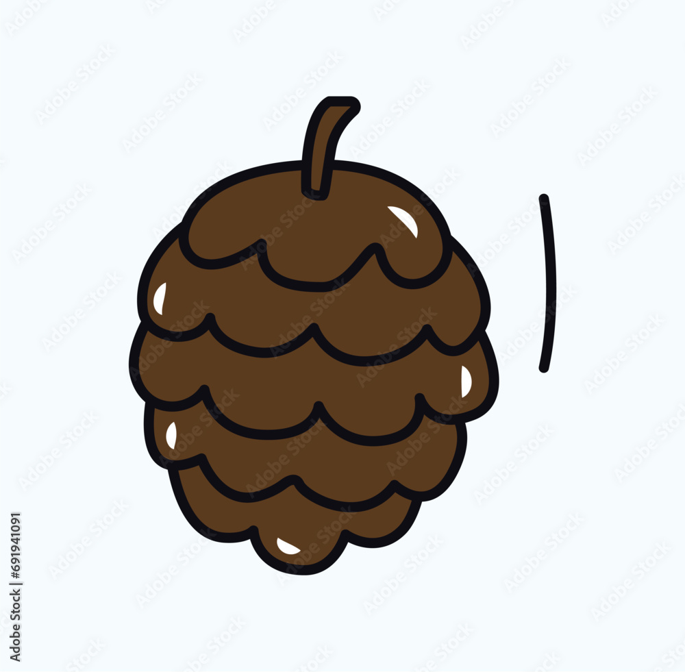 Obraz premium Autumn element of colorful sticker set. An enchanting image feature the outline of cone in a vibrant autumn palette. This illustration embodies the magic of forest. Vector illustration.