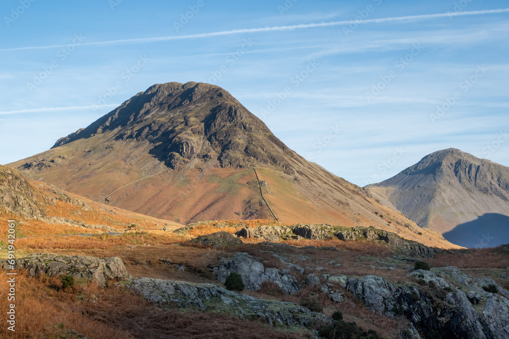 mountains with morning sun in Cumbria