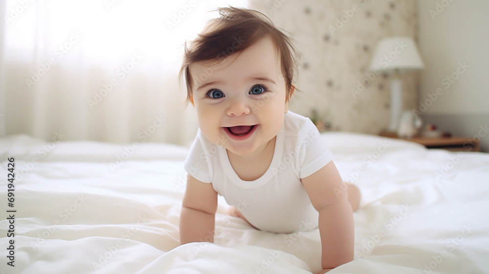 Cute baby in diaper lying and playing Cute baby in diaper lying and playing