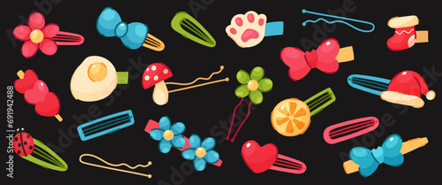 Hair clips isolated set, on a dark background