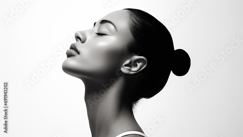 side view of a woman on white background photo