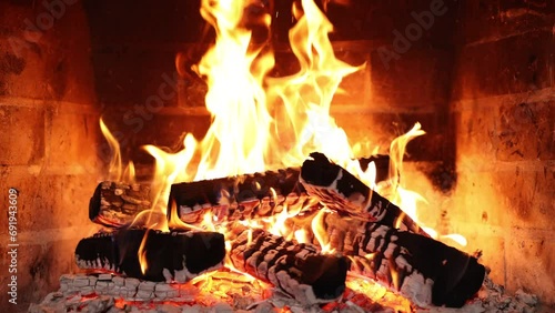 Fire place at home for relaxing evening. Asmr sleep. Fireplace burning photo