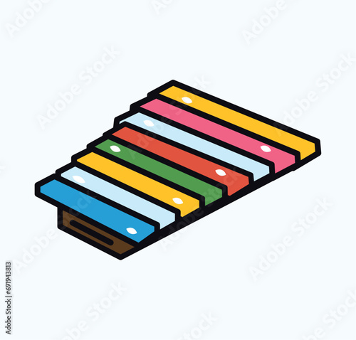 Musical instrument of colorful sticker set. An enchanting artwork showcase colorful metallophone, celebrating the unique and melodic sounds of this specific musical instrument. Vector illustration.