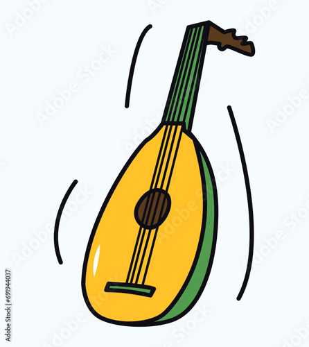 Musical instrument of colorful sticker set. A lively artwork feature vibrant bandura that capture the excitement and passion of playing musical instruments. Vector illustration.