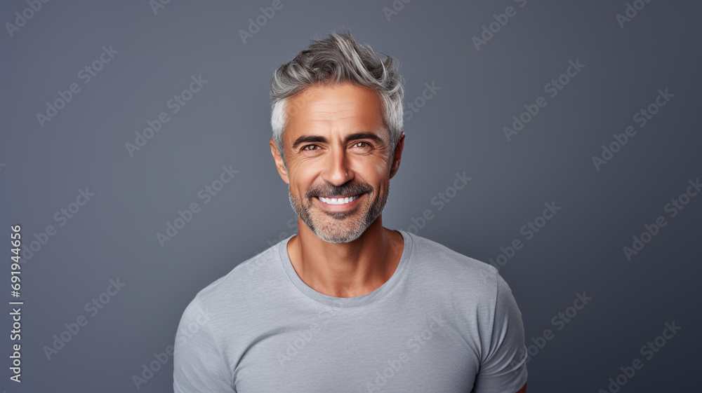 middle aged man with beautiful smile on grey background. - Teeth whitening. middle aged man with beautiful smile on grey background. - Teeth whitening.