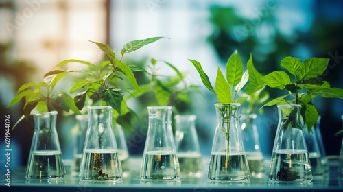 green plants in test tubes in labs
