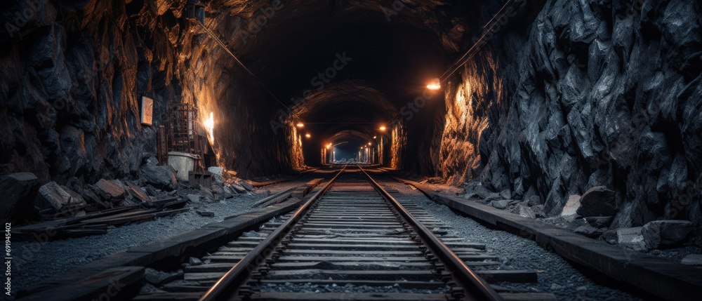 Sunset illuminating a railroad tunnel.