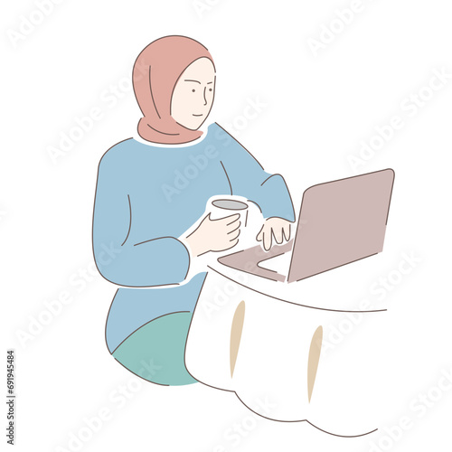 Muslim girl working at the computer © nasharaga
