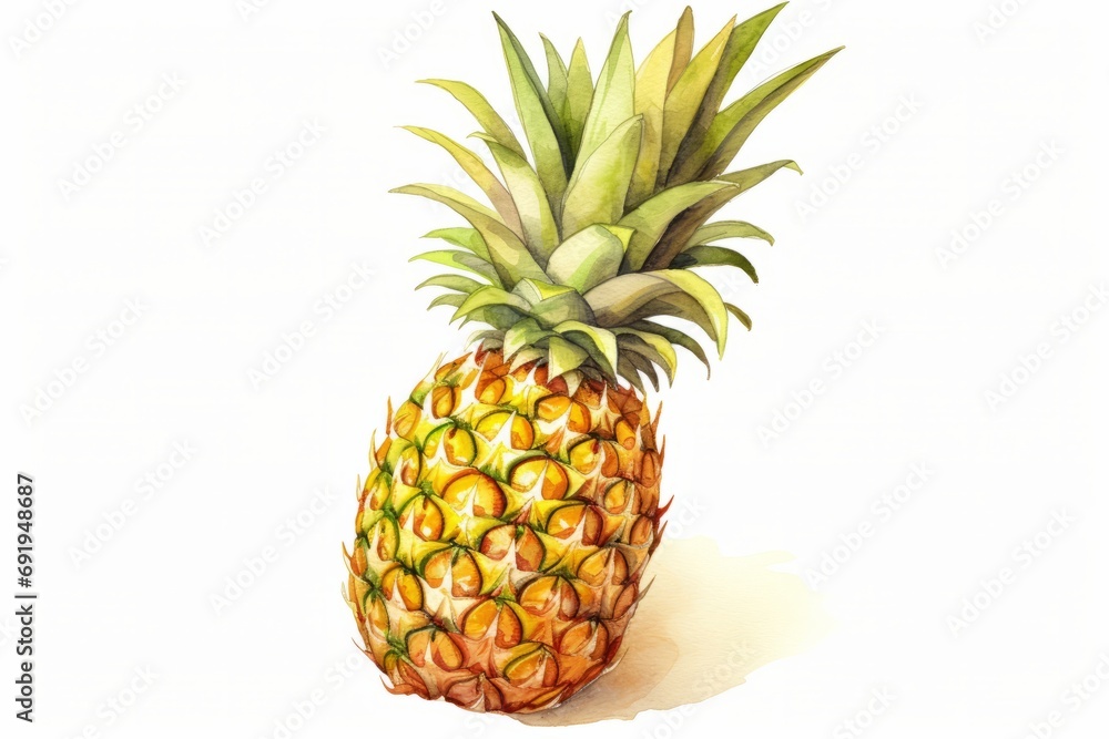 Watercolor illustration of a pineapple on a white background. AI generative Watercolor illustration of a pineapple on a white background. AI generative