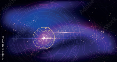 Futuristic Tribal background with space and cosmic elements. Good for game UI.  Vector Illustration EPS10