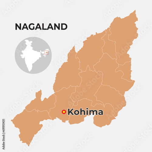 Nagaland locator map showing District and its capital 