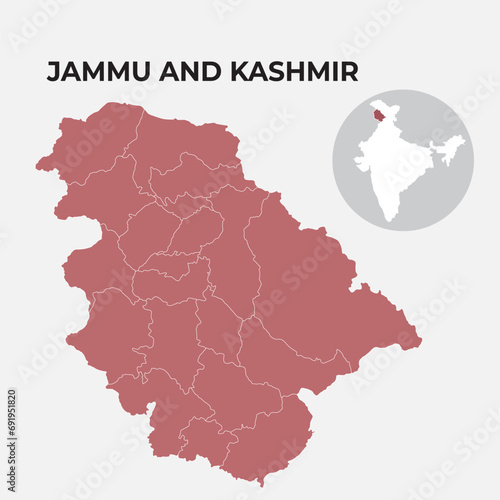Jammu and Kashmir  locator map showing District and its capital 