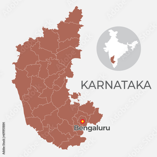 Karnataka locator map showing District and its capital  photo