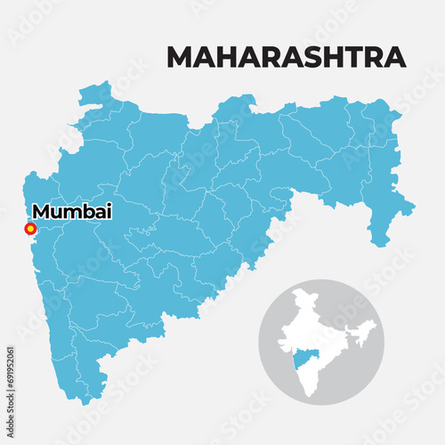 Maharashtra locator map showing District and its capital 
