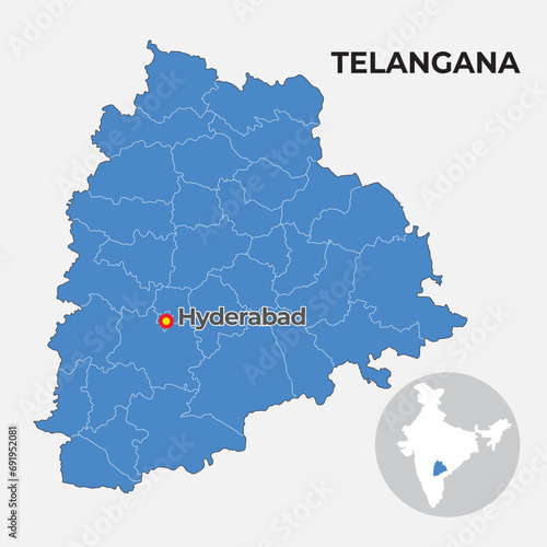 Telangana locator map showing District and its capital 