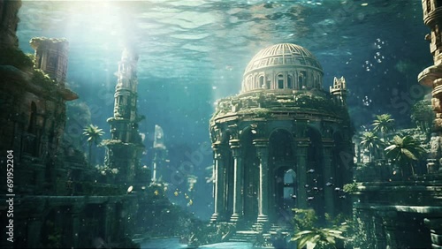 Flooded mythical Atlantis city at the bottom of the ocean photo