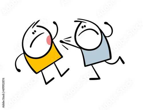 Two aggressive teenagers are fighting. Vector illustration of angry man punching an opponent in the face. Street boxing beat.