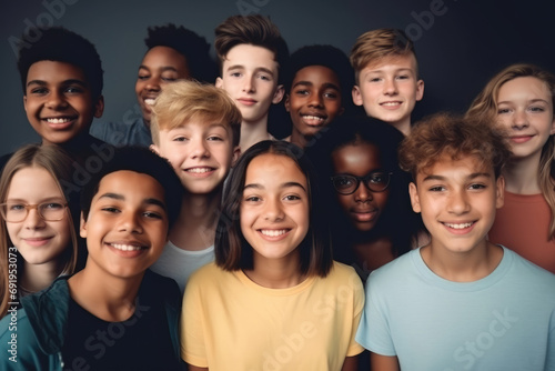 Gruppe mit fröhlichen multiethnischen Schülern photo