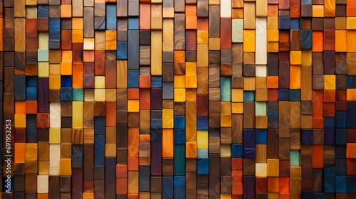 Vivid and diverse isolated wood art pieces create a captivating mosaic on the clean white surface, their colors and patterns blending seamlessly in high-definition brilliance.