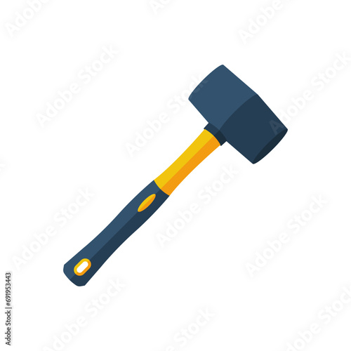 Tile hammer. Hammer with rubberized yellow handle. Hand tools for laying tiles and stones. Vector illustration flat design. Isolated on white background.